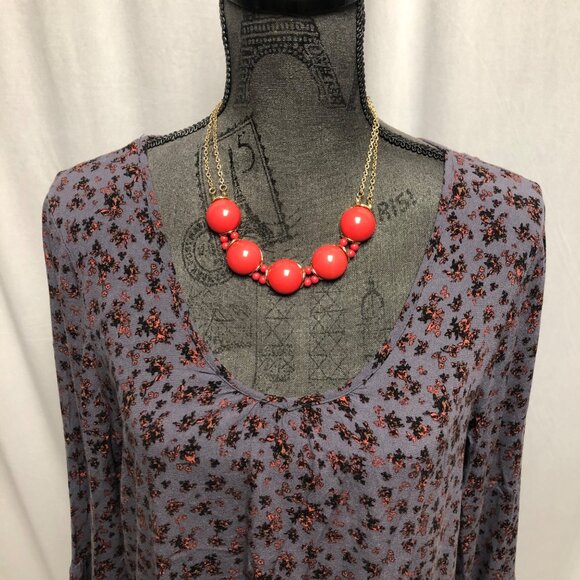 Mossimo Peasant Shirt Womens Size Medium Periwinkle Coral Floral Top - Picture 2 of 6